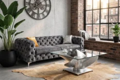 Maritimer Couchtisch OCEAN L 85cm silber antik Schiffsschraube mit Glasplatte