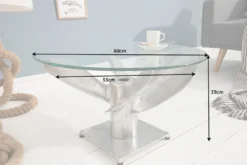 Maritimer Couchtisch OCEAN M 60cm silber antik rund Schiffsschraube Glasplatte