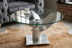 Maritimer Couchtisch OCEAN M 60cm silber antik rund Schiffsschraube Glasplatte
