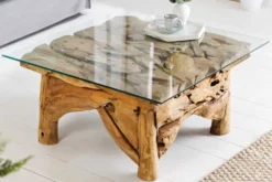 Maritimer Couchtisch RIVERSIDE 80cm natur Teakholz massiv Glasplatte Handarbeit