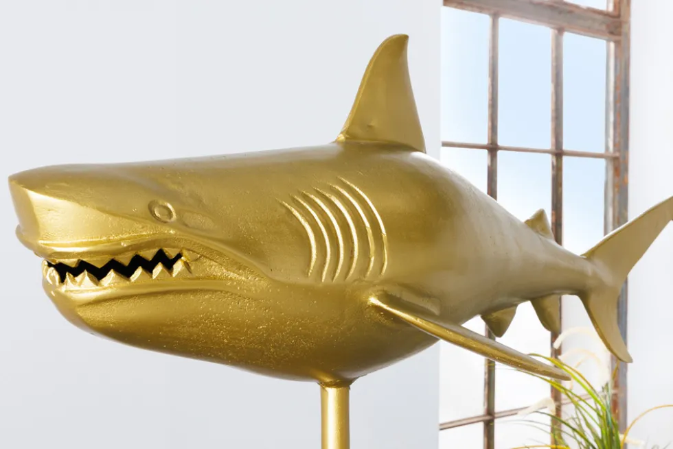 Maritime Skulptur HAI 103cm gold handmade Metall Design Haifisch