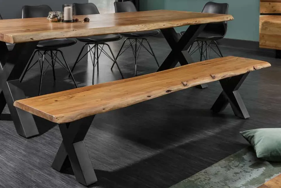 Massive Baumstamm Bank MAMMUT NATURE 160cm Akazienholz 3,5cm dicke Platte