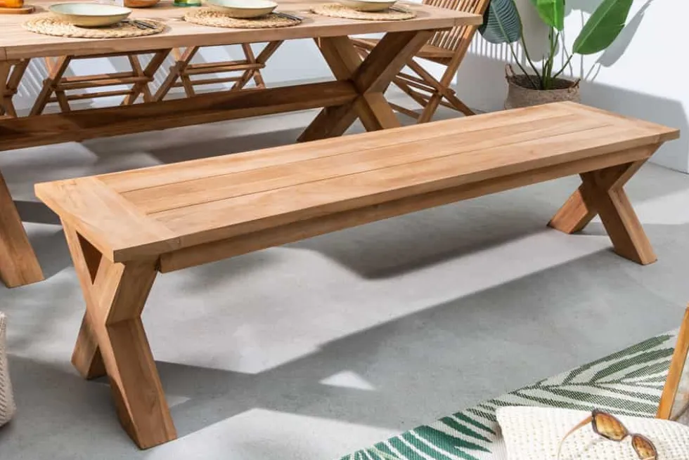 Massive Gartenbank EMPIRE TEAK 160cm natur Teakholz Outdoor-Sitzbank wetterfest