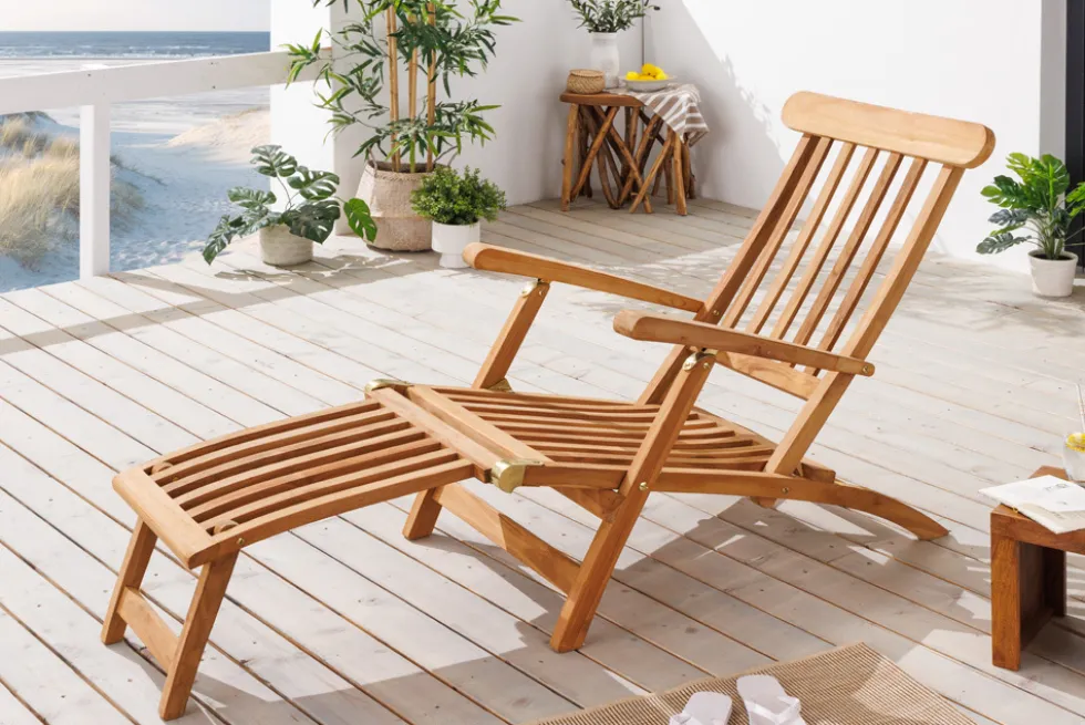 Massive Gartenliege EMPIRE TEAK 175cm natur Teakholz Deckchair verstellbar