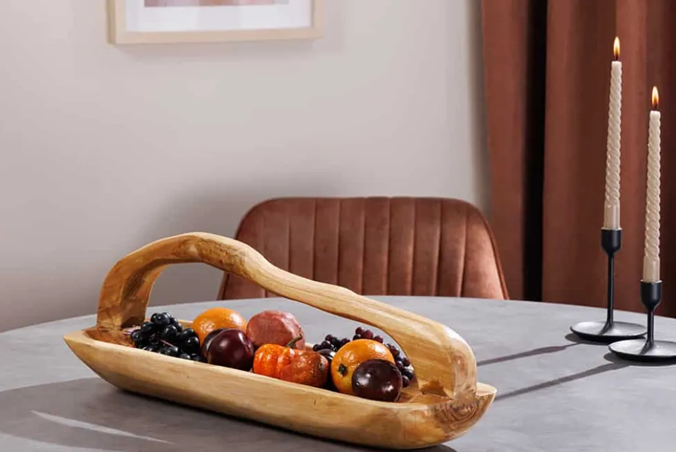 Massive Holzschale BALI 60cm Teakholz mit Griff natürliche Maserung
