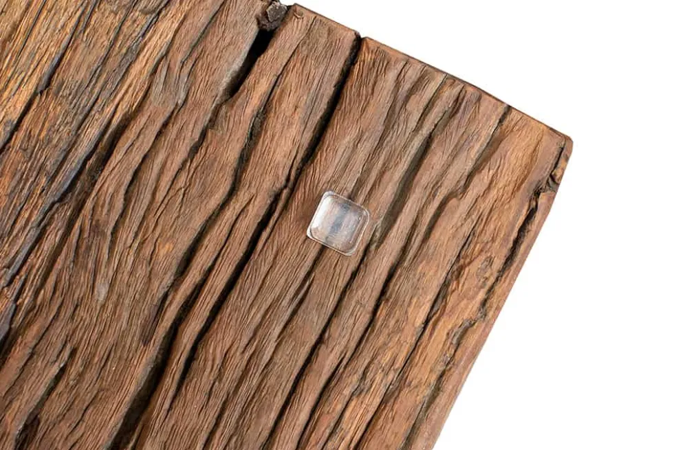Massive Konsole BARRACUDA 120cm Teak mit Stahl Kufenfüßen inkl. Glasplatte