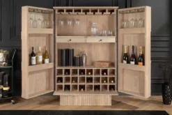 Massiver Barschrank ART DECO 140cm weiß gekälkt Mangoholz 3D-Front Highboard