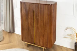Massiver Barschrank GATSBY 140cm braun Mangoholz gold Metallgestell Retro