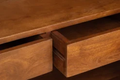 Massiver Barschrank GATSBY 140cm braun Mangoholz gold Metallgestell Retro