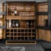 Massiver Barschrank SCORPION 141cm schwarz Mangoholz mit 3D Schnitzereien