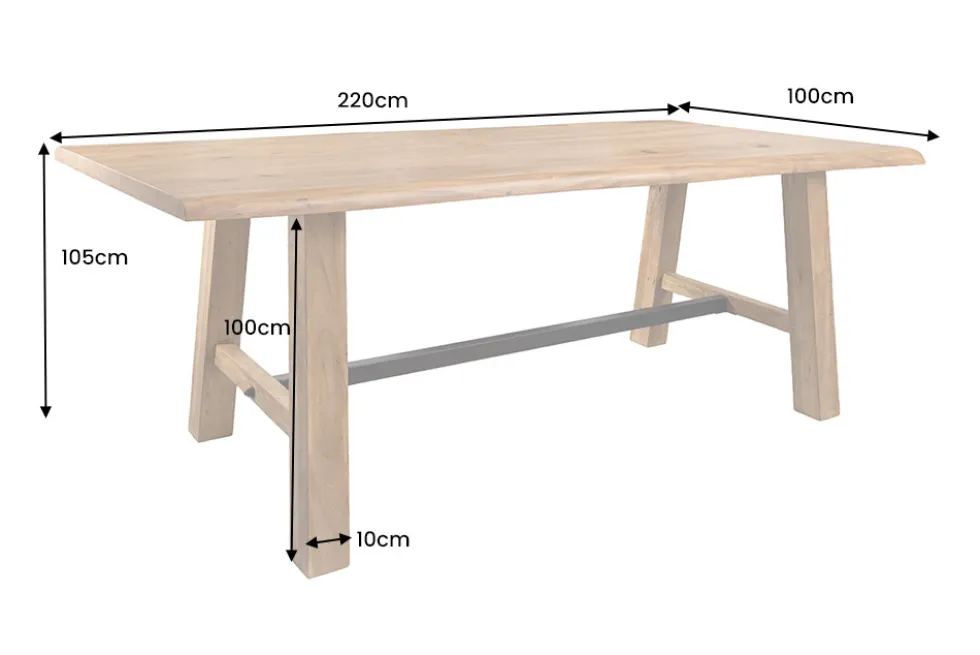 Massiver Bartisch MAMMUT 220cm natur Akazie Baumkante schwarz Metall