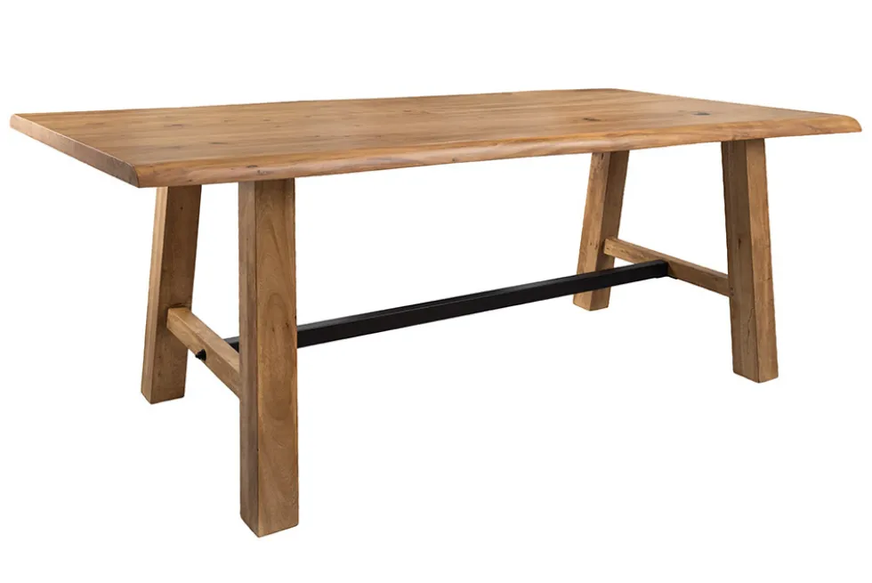 Massiver Bartisch MAMMUT 220cm natur Akazie Baumkante schwarz Metall