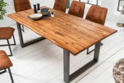 Massiver Baumstamm Esstisch GENESIS 200cm Akazie Baumkante Kufengestell Industrial Finish