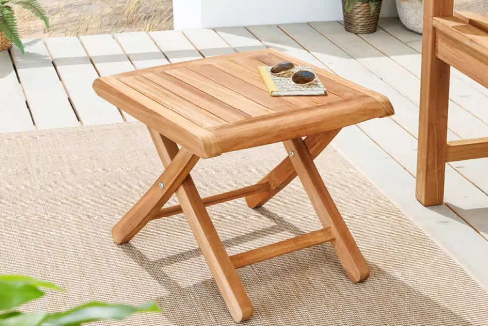 Massiver Beistelltisch EMPIRE TEAK 45cm natur Teakholz wetterfest