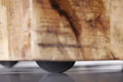 Massiver Beistelltisch FACTORY 45cm natur Mangoholz geflammt auf Rollen