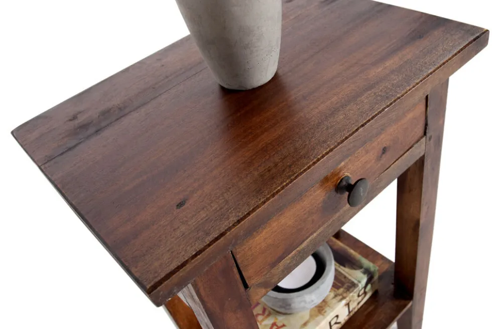 Massiver Beistelltisch HEMINGWAY 55cm coffee Mahagoniholz Shabby Chic Telefontisch
