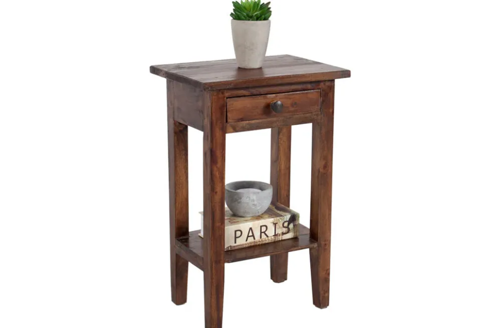 Massiver Beistelltisch HEMINGWAY 55cm coffee Mahagoniholz Shabby Chic Telefontisch