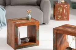 Massiver Beistelltisch JAKARTA 45cm bunt Cube aus recyceltem Holz Regal
