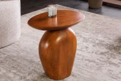 Massiver Beistelltisch ORGANIC 50cm braun Mangoholz oval Säulenfuß