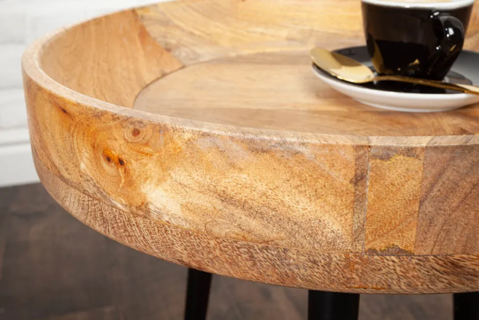 Massiver Beistelltisch PURE NATURE 35cm natur Mangoholz rund mit schwarzen Metallbeinen