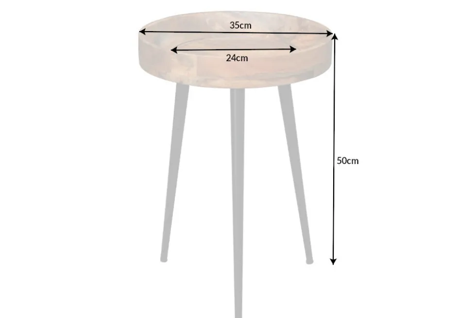 Massiver Beistelltisch PURE NATURE 35cm natur Mangoholz rund mit schwarzen Metallbeinen
