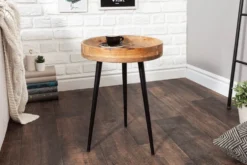 Massiver Beistelltisch PURE NATURE 35cm natur Mangoholz rund mit schwarzen Metallbeinen