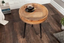 Massiver Beistelltisch PURE NATURE 35cm natur Mangoholz rund mit schwarzen Metallbeinen