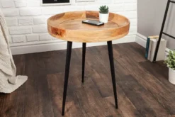 Massiver Beistelltisch PURE NATURE 45cm natur Mangoholz rund mit schwarzen Metallbeinen