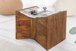 Massiver Beistelltisch PYRAMID 35cm braun Sheeshamholz stone finish Maserung Hocker