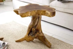 Massiver Beistelltisch ROOT 40cm Teakholz mit Jahresringen