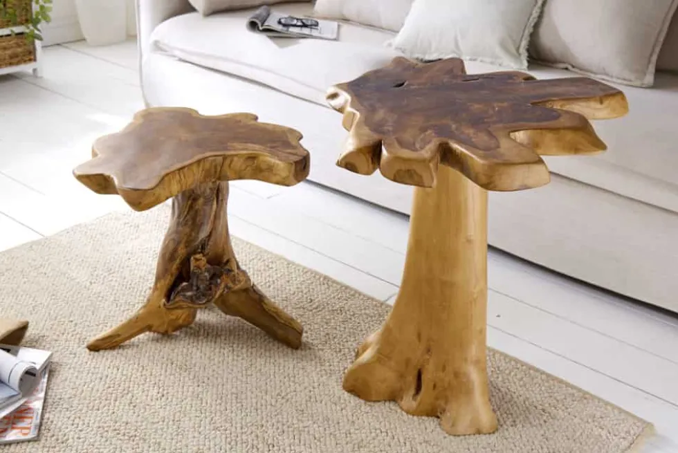 Massiver Beistelltisch ROOT 40cm Teakholz mit Jahresringen