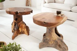 Massiver Beistelltisch ROOT 40cm Teakholz Hocker aus Wurzelholz