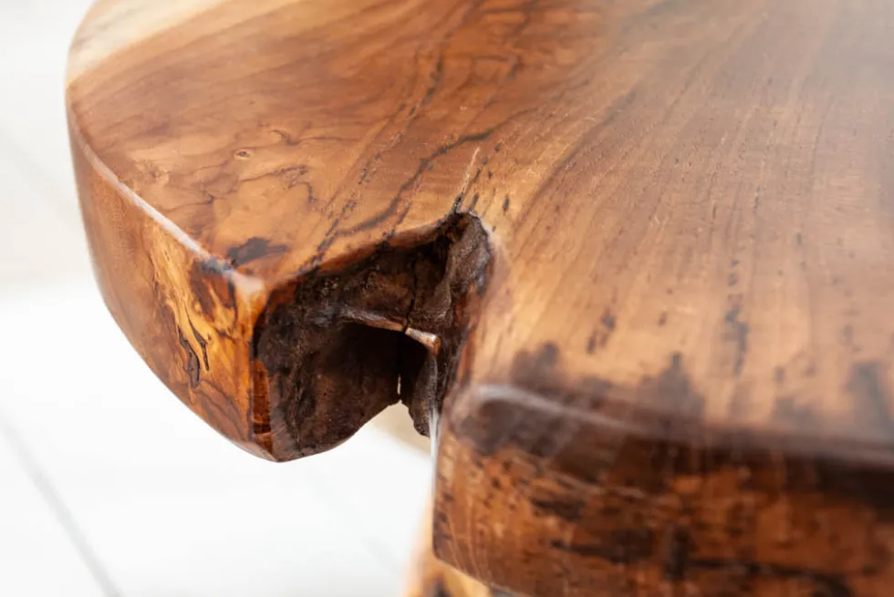 Massiver Beistelltisch ROOT 40cm Teakholz Hocker aus Wurzelholz