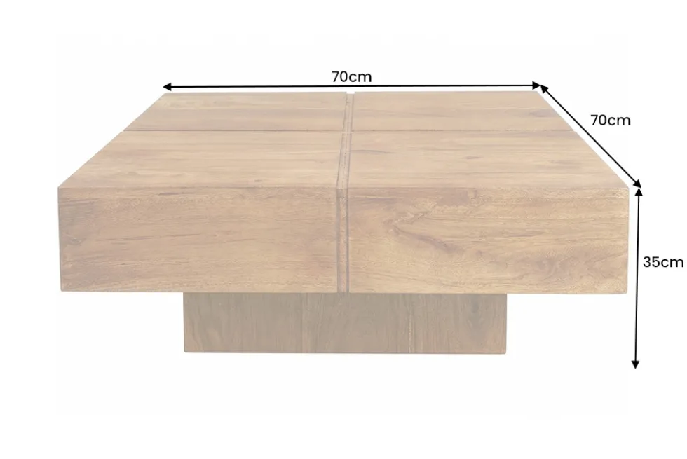 Massiver Couchtisch BOLT 70cm braun Mangoholz honey finish handmade