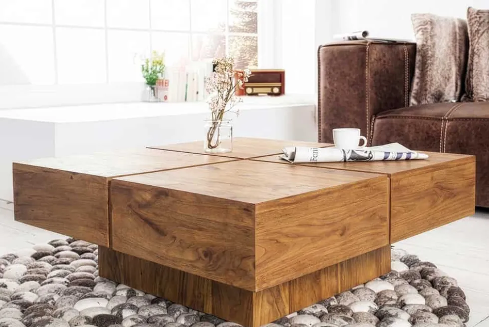 Massiver Couchtisch BOLT 70cm braun Mangoholz honey finish handmade