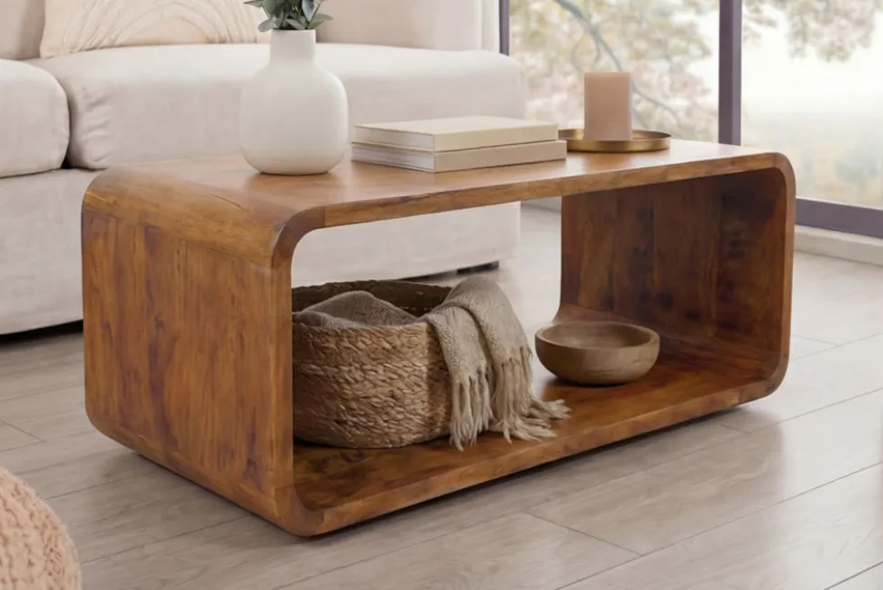 Massiver Couchtisch CUBUS 100cm braun honey finish Mangoholz handmade