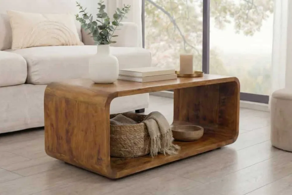 Massiver Couchtisch CUBUS 100cm braun honey finish Mangoholz handmade