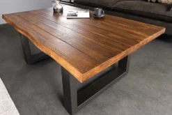 Massiver Couchtisch GENESIS 110cm braun anthrazit Akazie Baumkante Kufengestell