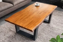 Massiver Couchtisch GENESIS 110cm braun Akazienholz Baumkante V-Gestell