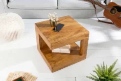 Massiver Couchtisch GIANT 45cm braun honey finish Mangoholz mit Ablagefach