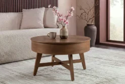 Massiver Couchtisch KYOTO 70cm braun Mangoholz im Walnuss-Design mit Stauraum
