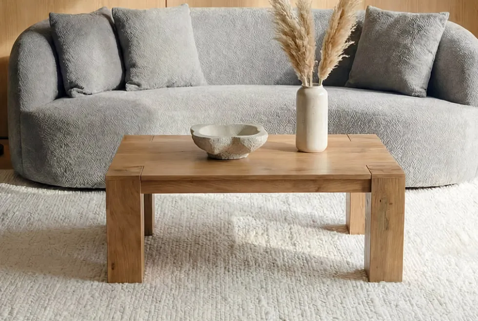 Massiver Couchtisch MAKASSAR 100cm natur Mangoholz cream finish einzigartige Maserung