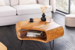 Massiver Couchtisch ORGANIC LIVING 90cm braun honey finish Akazienholz mit Stauraum