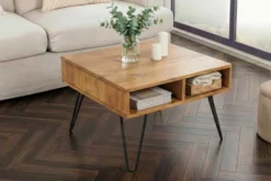 Massiver Couchtisch SCORPION 60cm braun honey finish Mangoholz mit Hairpin Legs