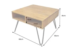 Massiver Couchtisch SCORPION 60cm braun honey finish Mangoholz mit Hairpin Legs