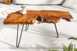 Massiver Couchtisch WILD 100cm Teak Massivholz Baumscheibe Hairpin Legs