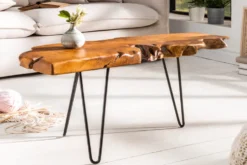 Massiver Couchtisch WILD 100cm Teak Massivholz Baumscheibe Hairpin Legs