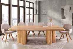Massiver Esstisch ART DECO 240cm natur Mangoholz mit Säulenfüßen