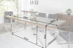 Massiver Esstisch BARRACUDA 240cm antik Teak Holz mit Stahl Kufenfüßen inkl. Glasplatte