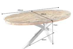 Massiver Esstisch BARRACUDA 220cm braun Teakholz silber Sterngestell Glasplatte